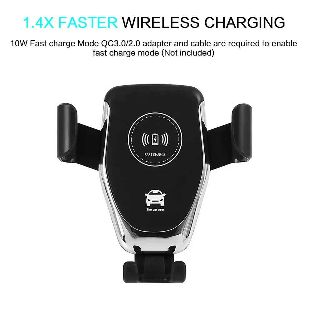 10W Qi Fast Wireless Car Charger with Auto-Clamping Mount for Windshield, Dashboard, and Vent, Convenient Phone Holder