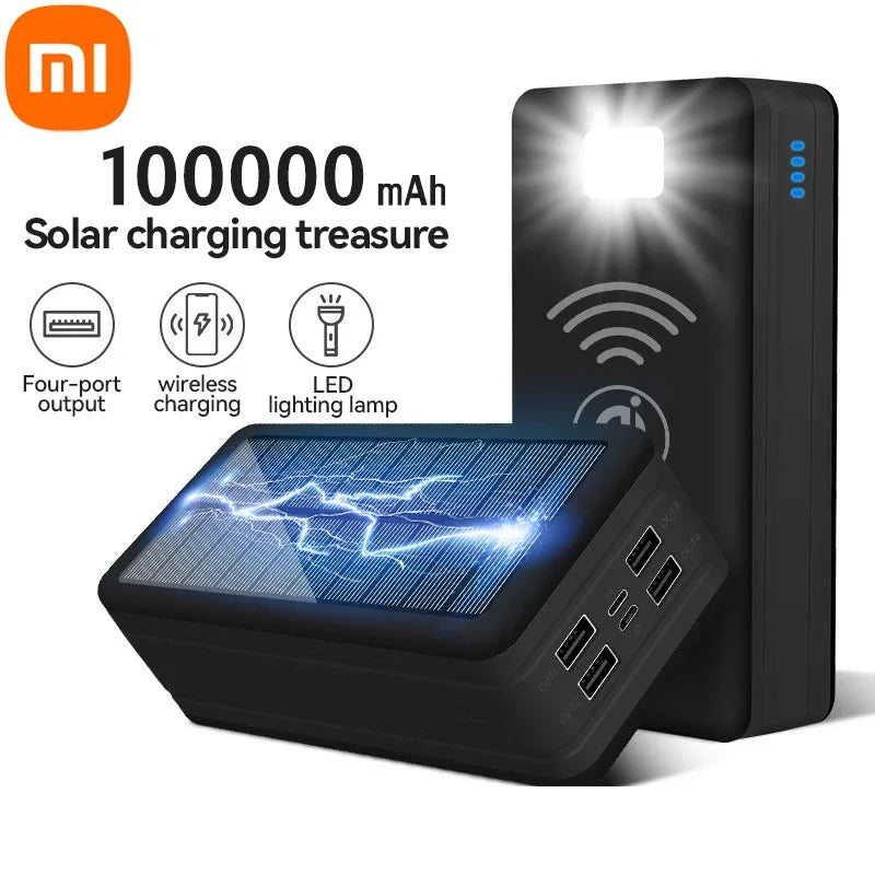 Xiaomi Solar Power Bank 100000mAh Large Capacity External Battery Mobile Phone Wireless Fast Charging Mobile Phone Accessories