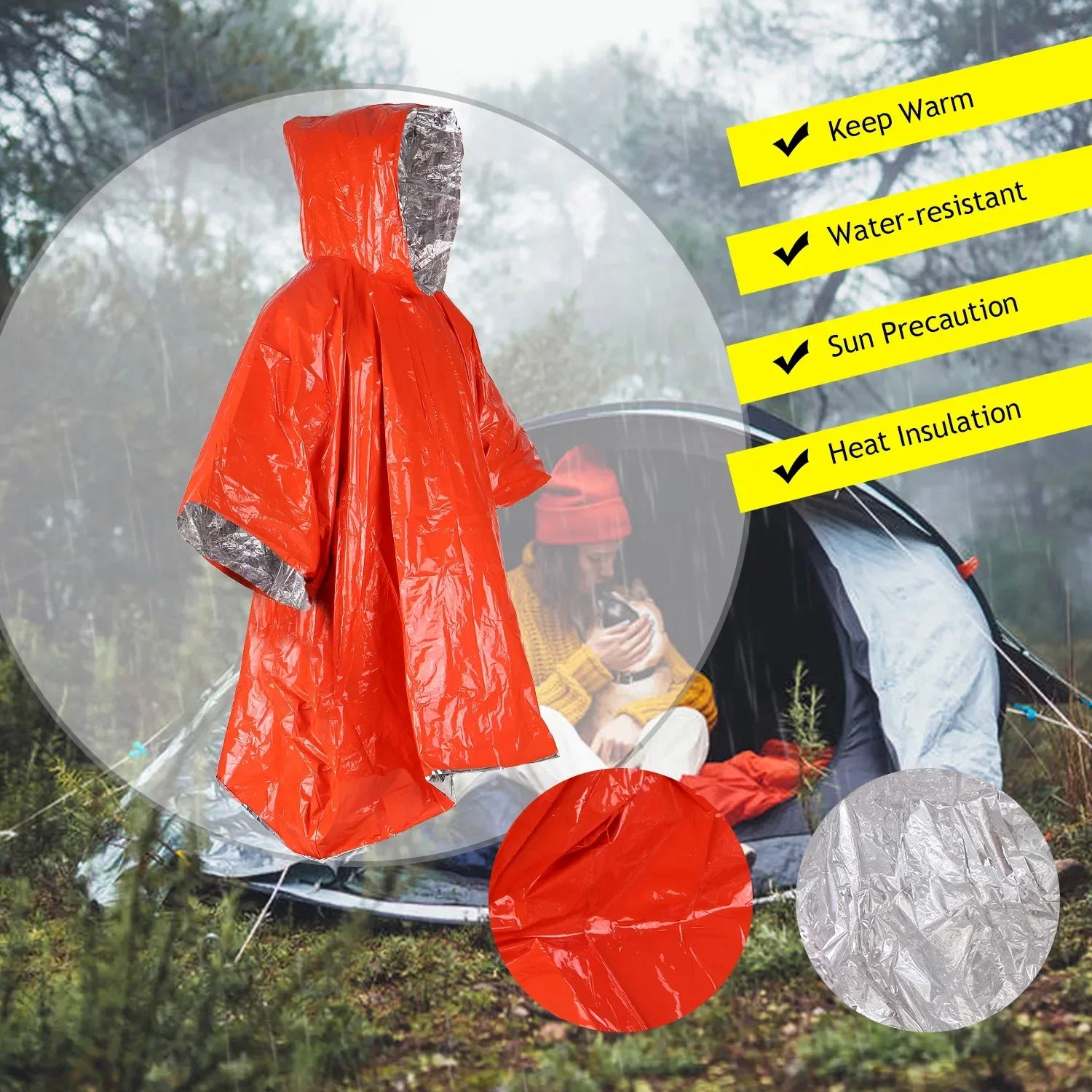 Emergency Water Proof Raincoat Aluminum Film Disposable Poncho Cold Insulation Rainwear Blankets Survival Tool Camping Equipment