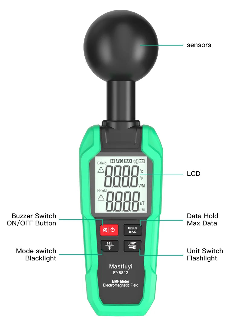 FY8812 EMF Meter LCD Display High Precision Electromagnetic Wave Radiation Detector Gauge Radiation Dosimeter for Household