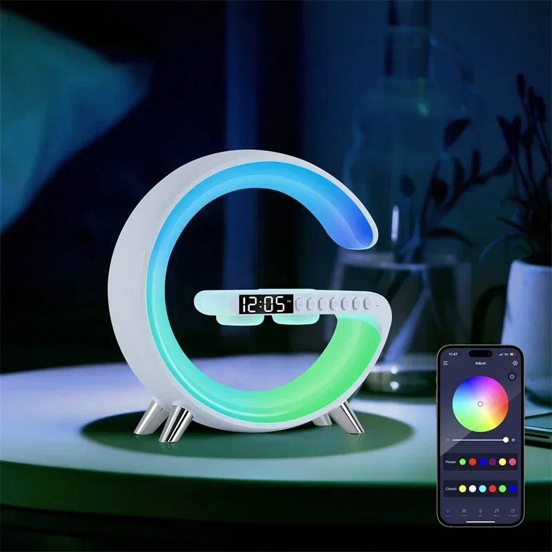 G Shaped LED Lamp Bluetooth Speakers Wireless Charger Atmosphere Lamp New Intelligent Alarm Clock Night Light For Bedroom Decor