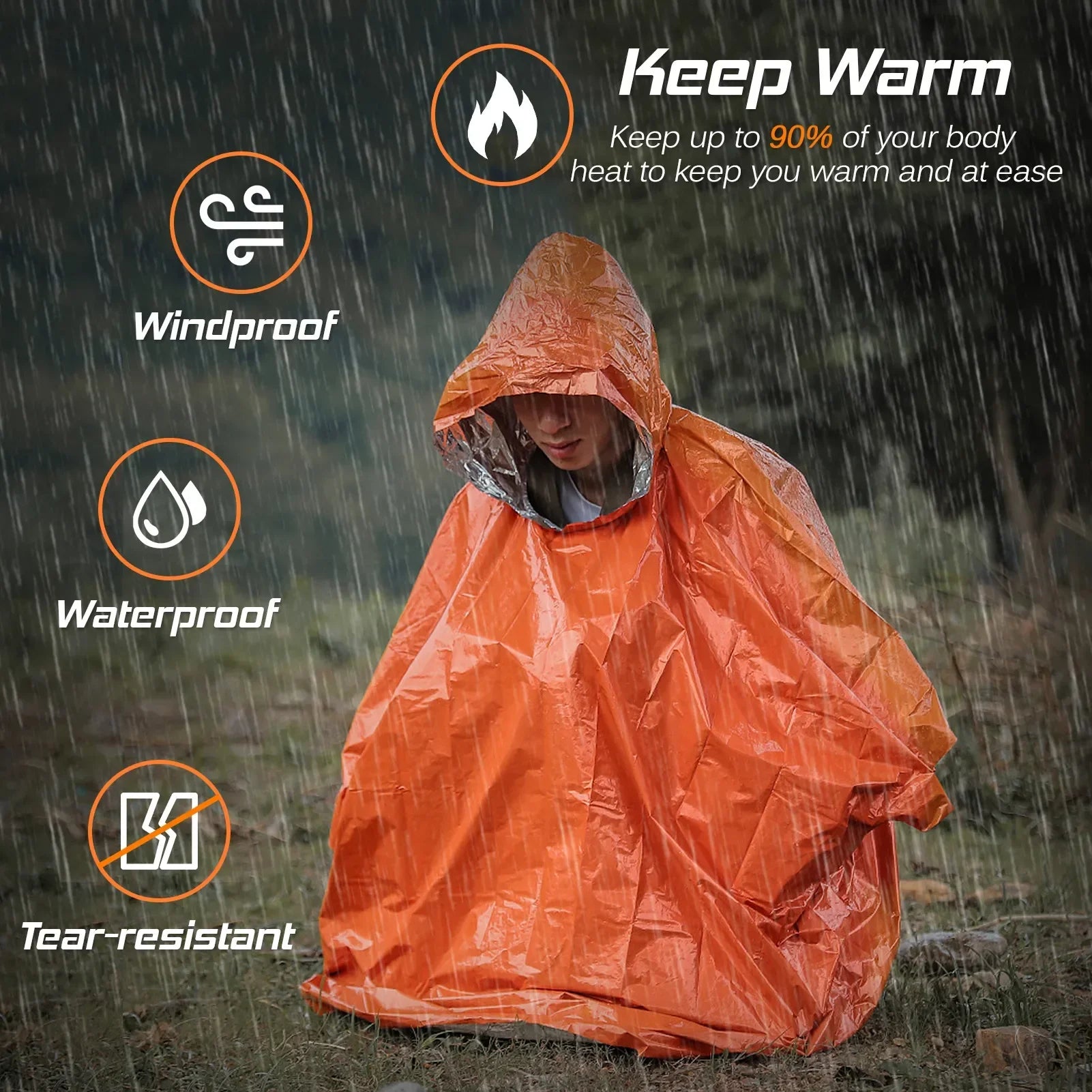 Emergency Water Proof Raincoat Aluminum Film Disposable Poncho Cold Insulation Rainwear Blankets Survival Tool Camping Equipment