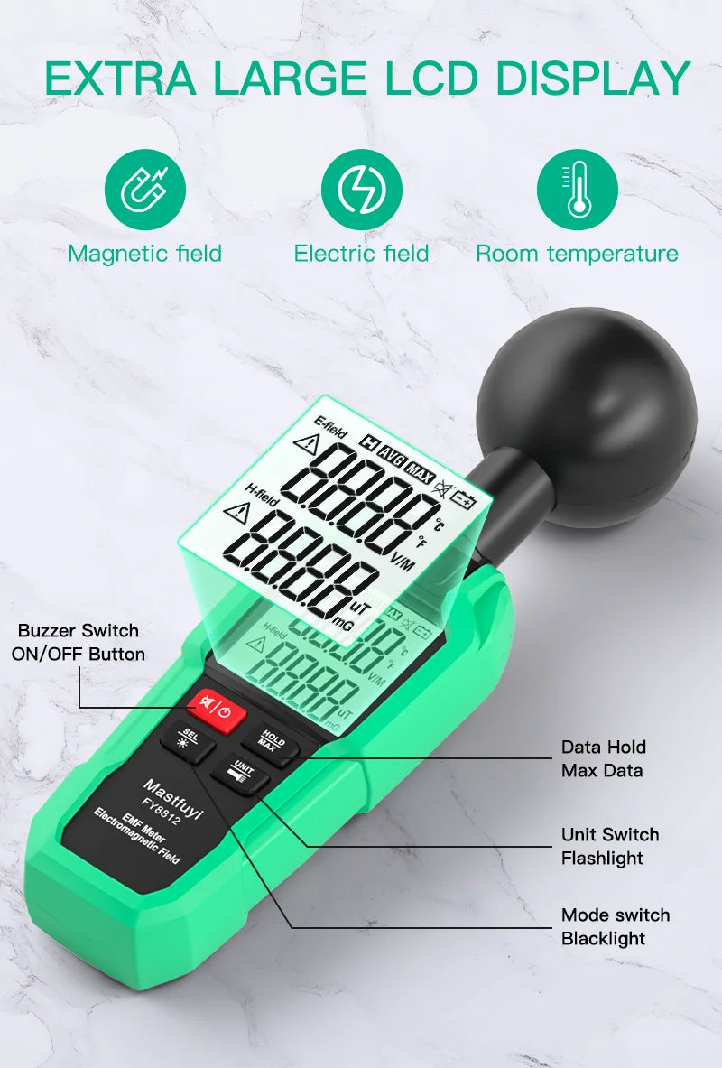 FY8812 EMF Meter LCD Display High Precision Electromagnetic Wave Radiation Detector Gauge Radiation Dosimeter for Household