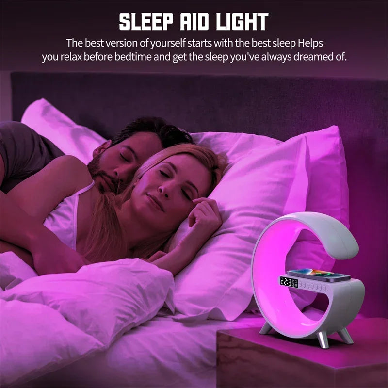 G Shaped LED Lamp Bluetooth Speakers Wireless Charger Atmosphere Lamp New Intelligent Alarm Clock Night Light For Bedroom Decor