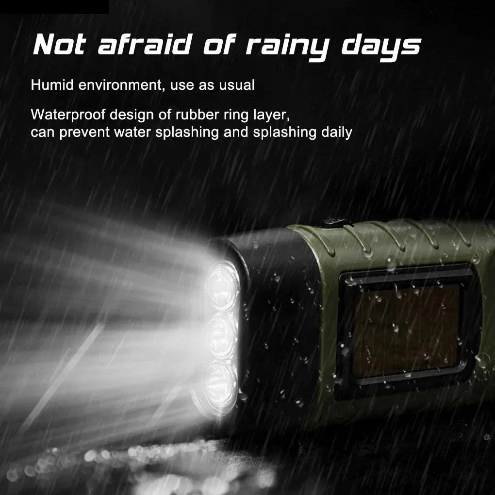 LED Flashlight Hand Crank Survival Emergency Flashlight  Charging Solar Powered Rechargeable Self Powered Charging Hiking Dynamo