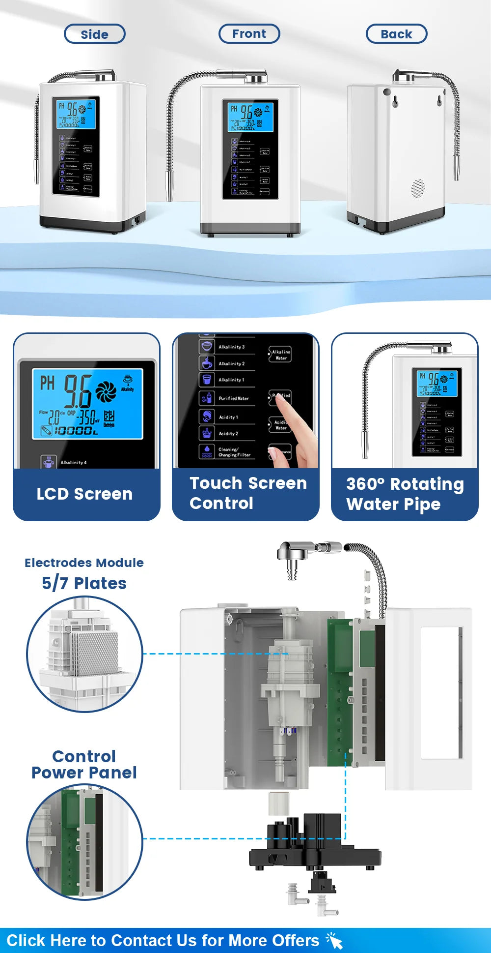 Alkaline Water Machine Ionizers PH Water Device Alkaline Water Dispenser 5 Plate Platinum Coating Alkaline Water Ioniser Machine