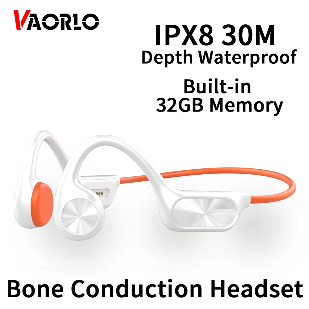 True Bone Conduction Headset IPX8 Waterproof Built-in 32GB Memory MP3 HIFI Bluetooth 5.4 Headphone With MIC For Swimming Diving