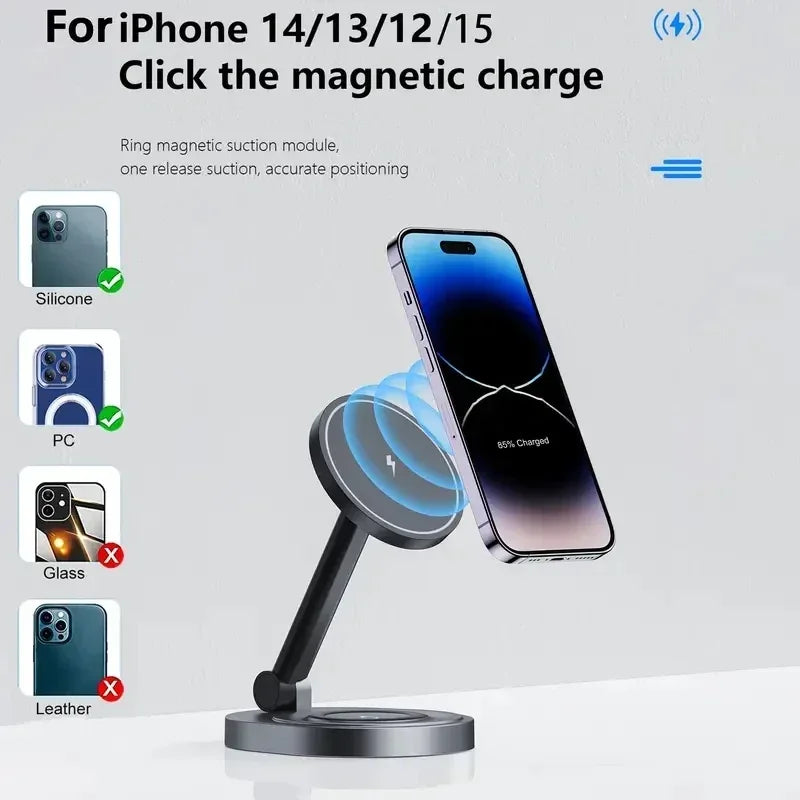 3 In 1 Foldable Wireless Charger Stand Pad Fast Magnetic Charging Station Dock for iPhone 15 14 13 12 Pro Max Mini Airpods 3/2