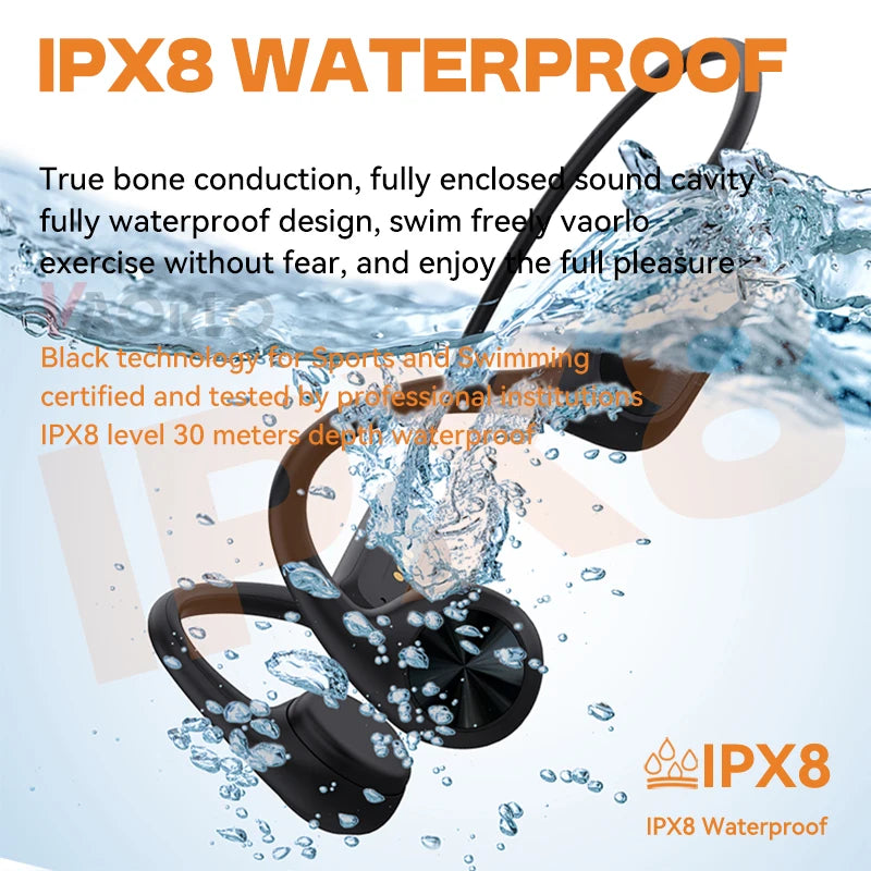 True Bone Conduction Headset IPX8 Waterproof Built-in 32GB Memory MP3 HIFI Bluetooth 5.4 Headphone With MIC For Swimming Diving