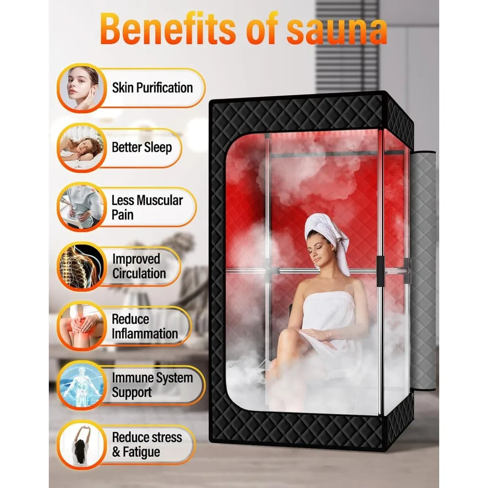 Upgraded Infrared Sauna Box for Relaxation,Detoxification,Portable Steam Sauna for Home with XL Steamer,Folding Chair