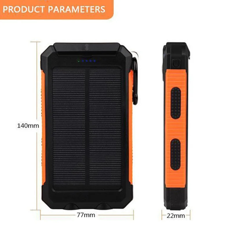 20000mAh Portable Power Bank Solar Power Bank with LED Light Fast Charging Outdoor Mobile Power Waterproof External Battery