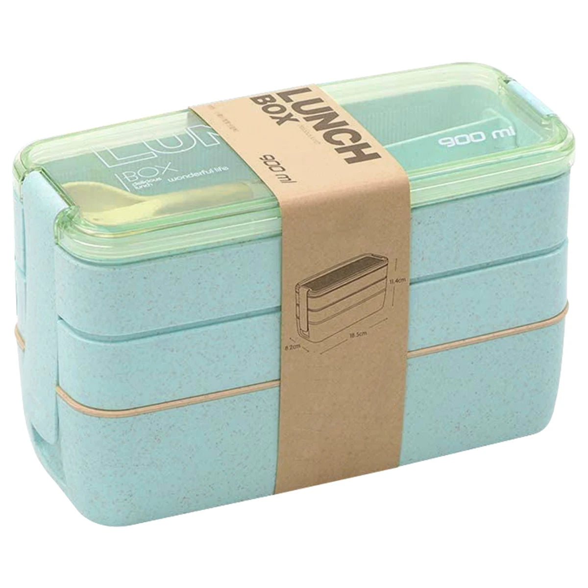 900ml Bento Box for Kids 3 Stackable Lunch Box Leak-proof Portable Lunch Food Container Wheat Straw Food Storage Box Dishwasher