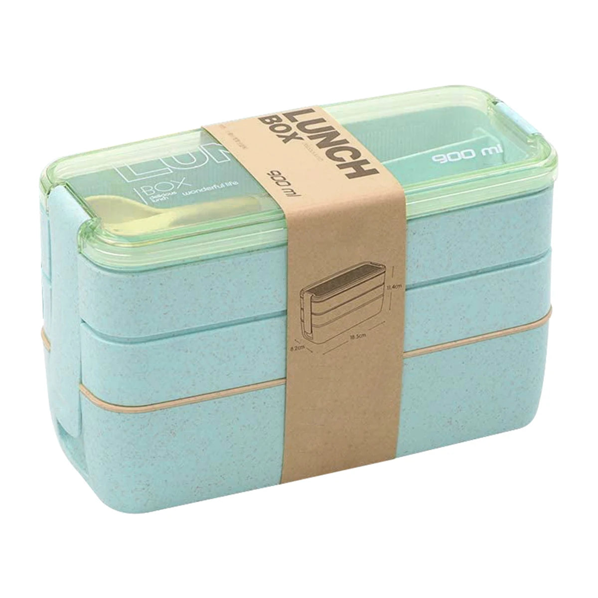 900ml Bento Box for Kids 3 Stackable Lunch Box Leak-proof Portable Lunch Food Container Wheat Straw Food Storage Box Dishwasher