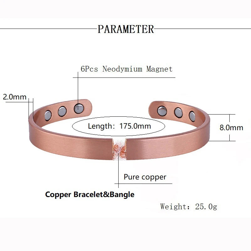 SNQB Simple Jewelry Set Pure Copper Bracelet Rings Cuff Magnetic Bangles For Women Men Arthritis Health Solid Copper Jewelry