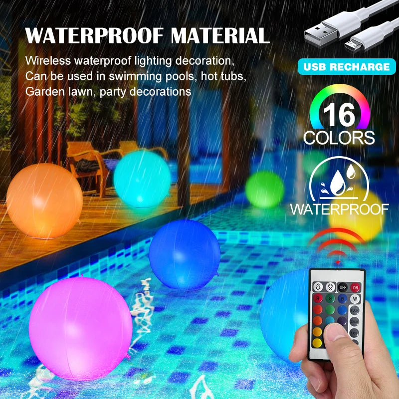 LED Pool Balloons Light Inflatable Waterproof Glowing Beach Ball 16 Colors Floating Ball for Outdoor Swimming Party Garden Decor