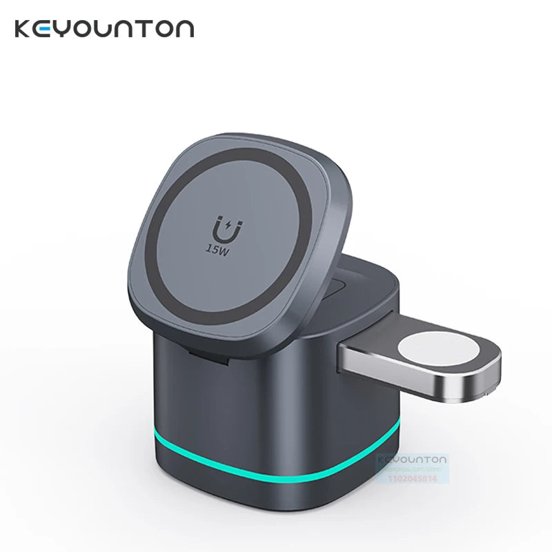 3 in 1 Transparent Magnetic 15W Wireless Charger Charger Stand For iPhones Airpod Watches Charging Station