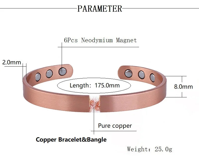 SNQB Simple Jewelry Set Pure Copper Bracelet Rings Cuff Magnetic Bangles For Women Men Arthritis Health Solid Copper Jewelry