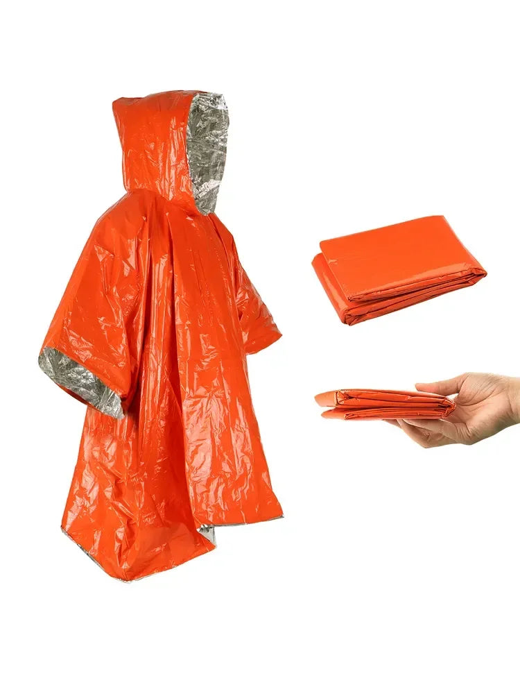 Emergency Water Proof Raincoat Aluminum Film Disposable Poncho Cold Insulation Rainwear Blankets Survival Tool Camping Equipment