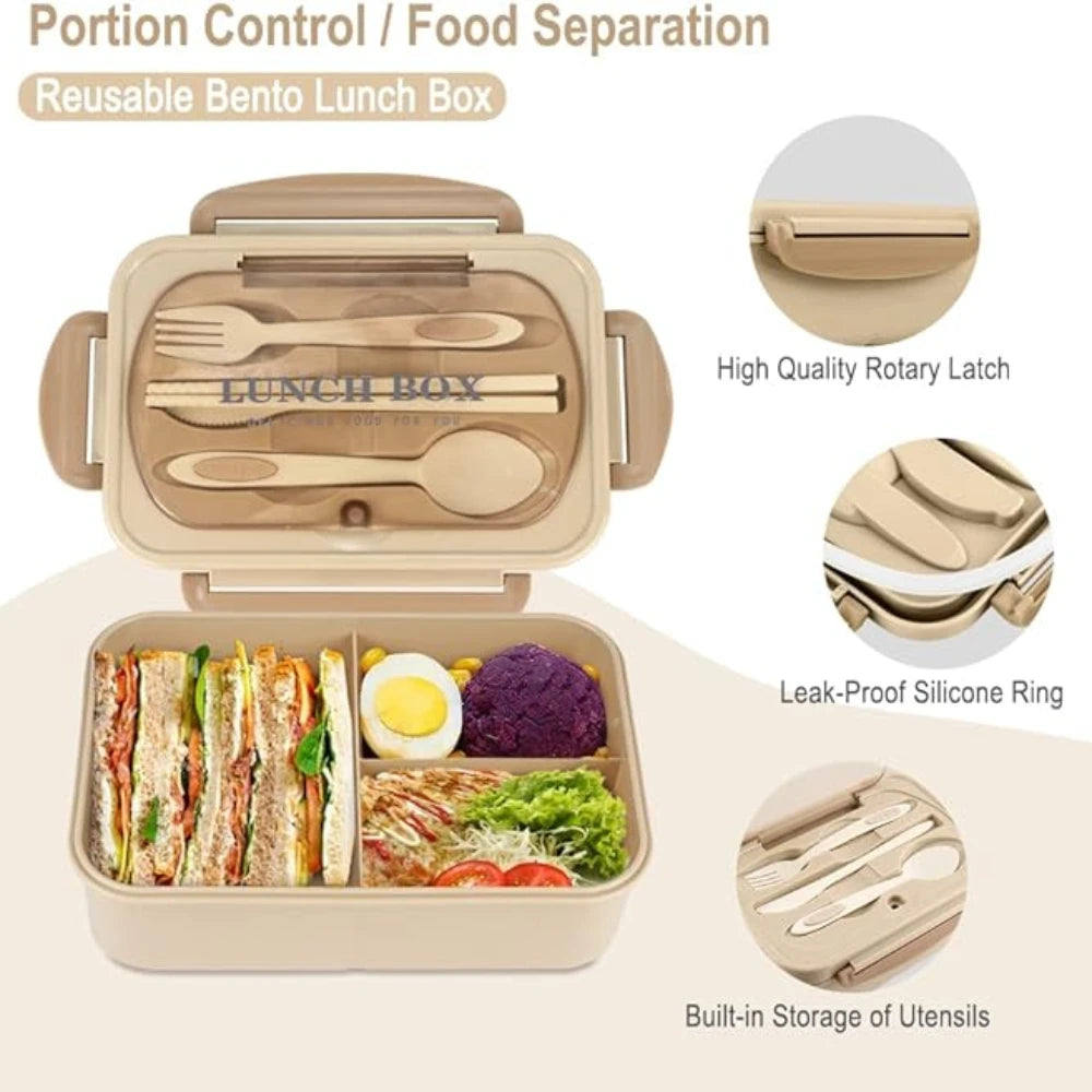 Lunch Box with Tableware for Office Workers Square Divided Microwave Oven Bento Box Leakproof Food Container for Picnic Camping