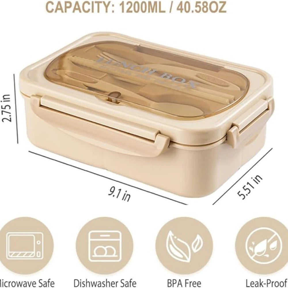 Lunch Box with Tableware for Office Workers Square Divided Microwave Oven Bento Box Leakproof Food Container for Picnic Camping