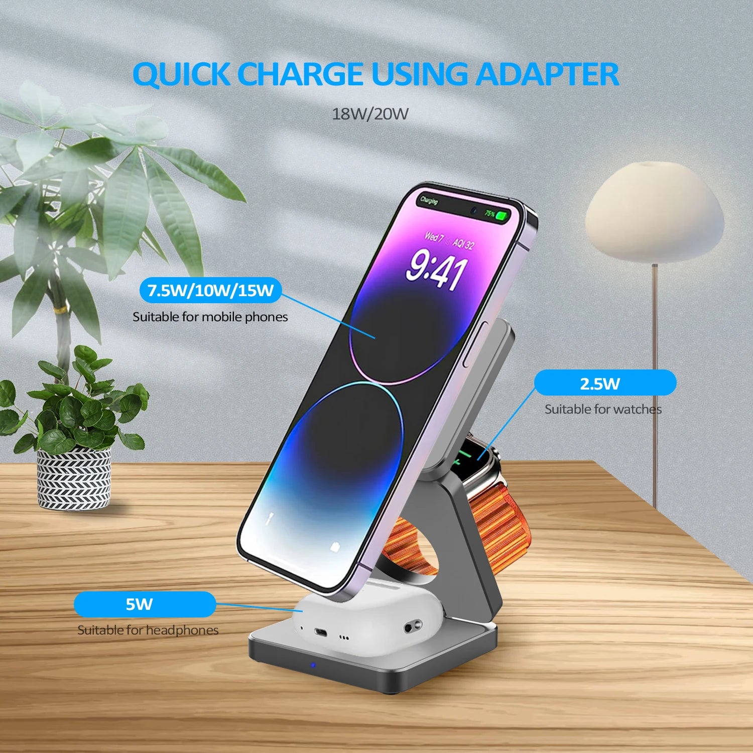 Wireless Charger 3 in 1 Foldable Magnetic Wireless Charging Station for iPhone 15 14 13 12 Pro Max Apple Watch 8 9 Charger