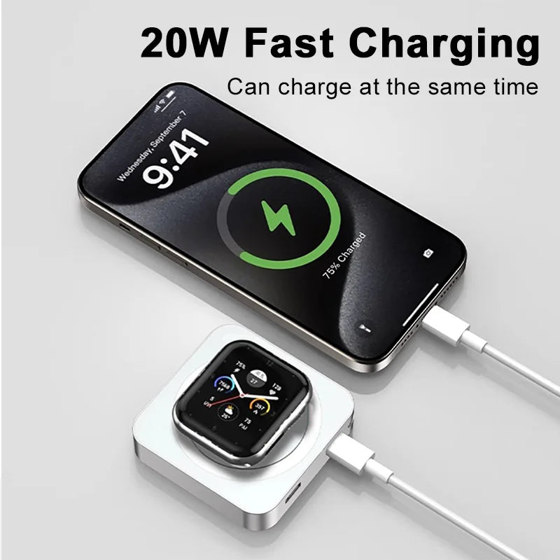 Qi 3 In 1 5000mAh 20W Portable Power Bank For iOS And For Type C Magnetic Charger For iPhone Series  For Apple watch Airpord