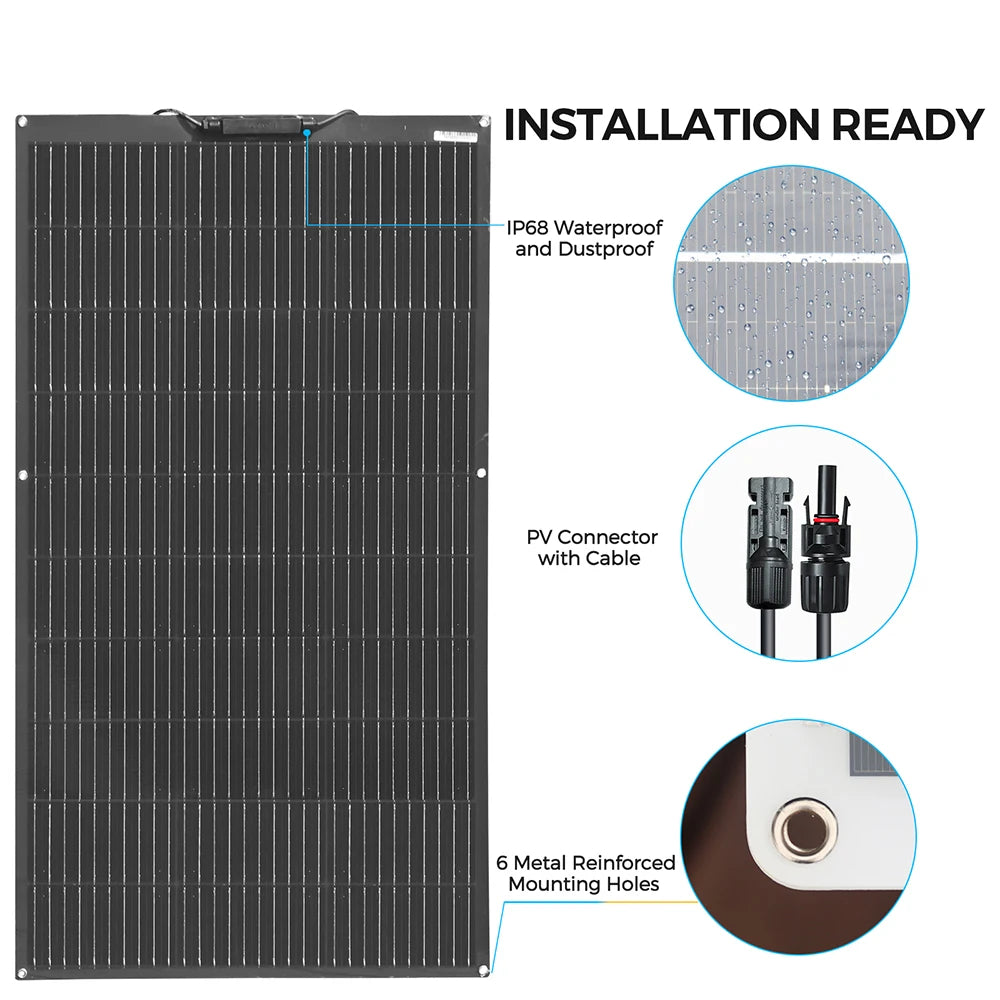 100 watt - 1000W portable 12v solar panel complete kit 12 volt  battery charger Motorhome Camping flexible solar plate cell