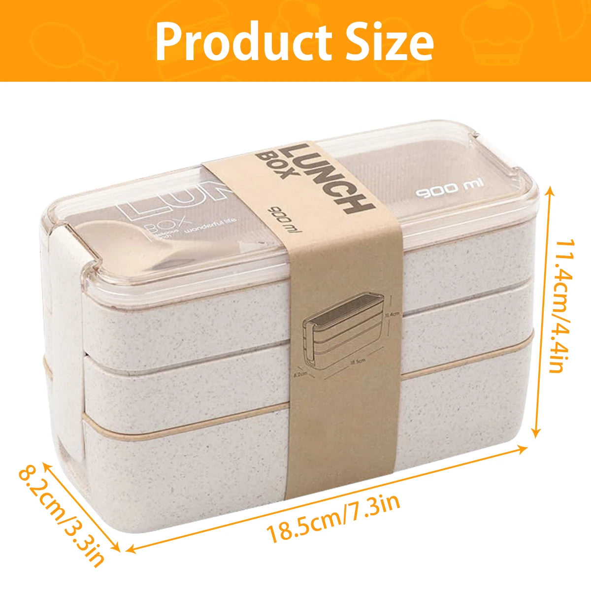 900ml Bento Box for Kids 3 Stackable Lunch Box Leak-proof Portable Lunch Food Container Wheat Straw Food Storage Box Dishwasher