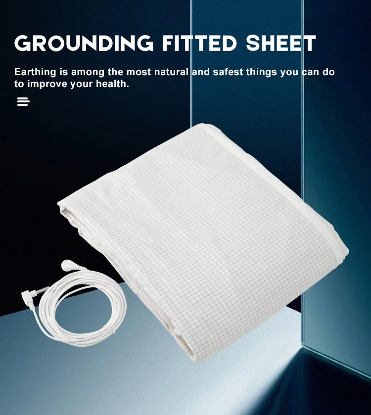 Silver Conductive ESD Earthing Bed Fitted Sheet Include a Grounding Cable for Health Benefit - Color Gray