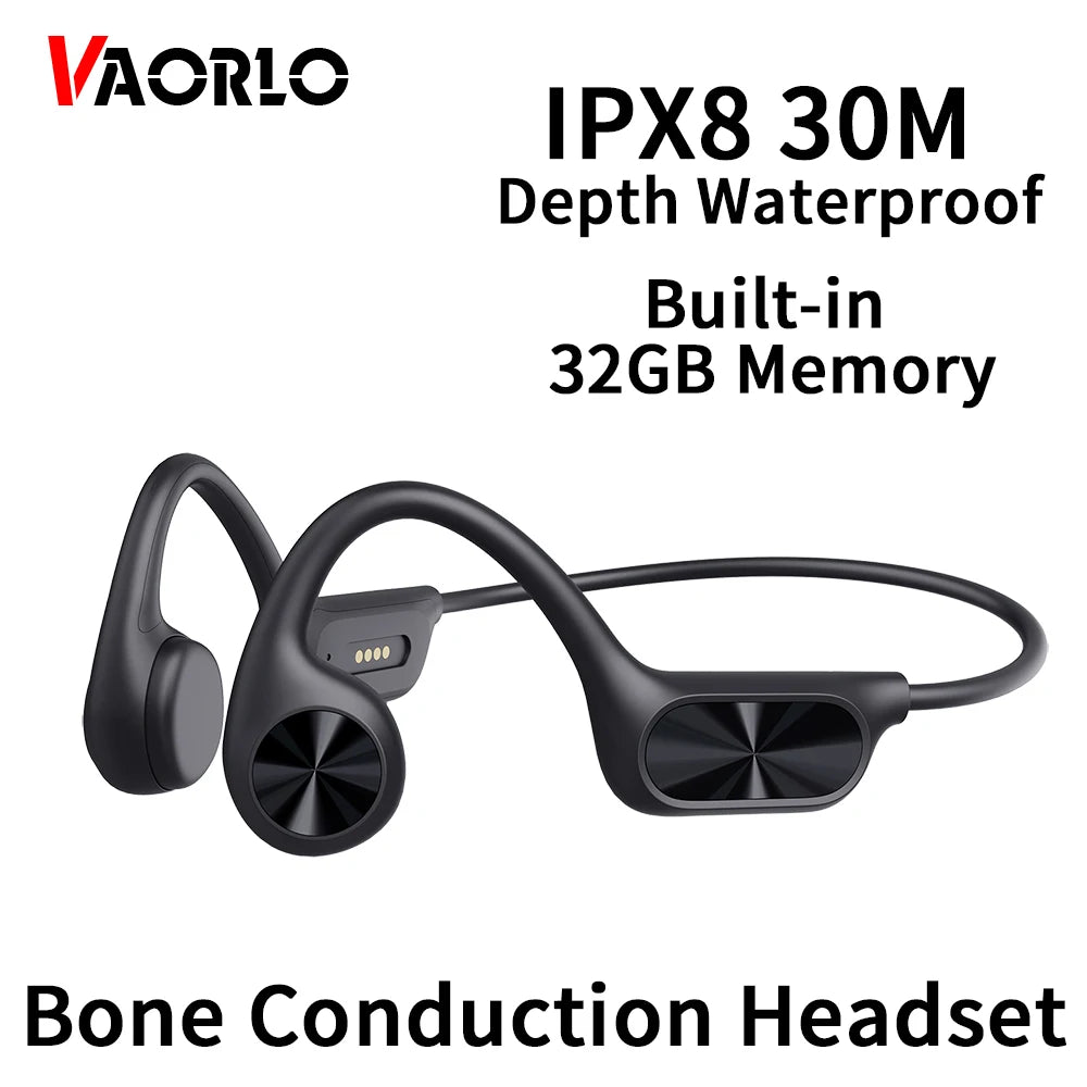 True Bone Conduction Headset IPX8 Waterproof Built-in 32GB Memory MP3 HIFI Bluetooth 5.4 Headphone With MIC For Swimming Diving