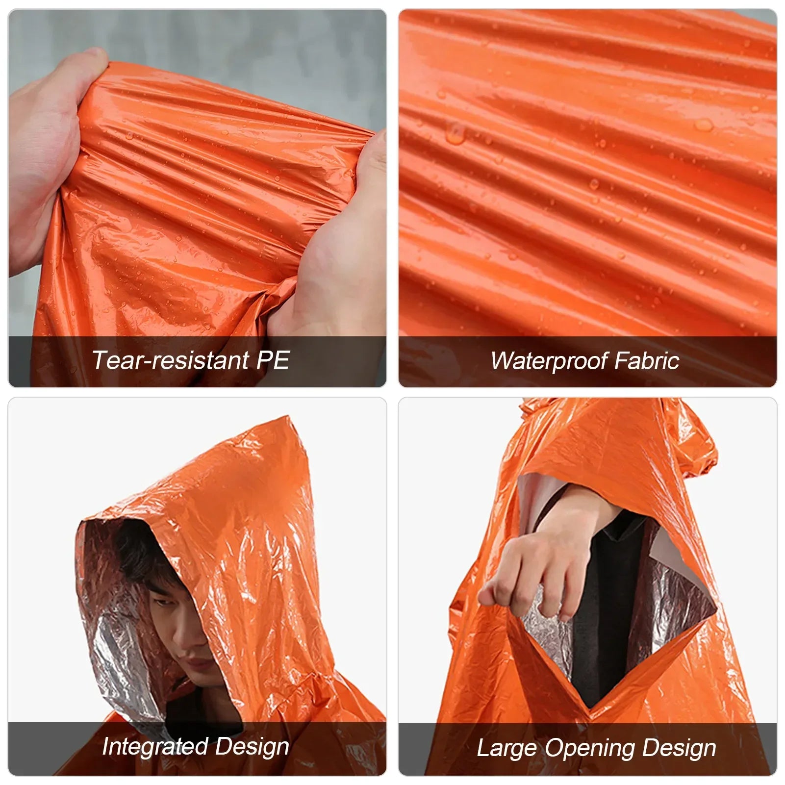 Emergency Water Proof Raincoat Aluminum Film Disposable Poncho Cold Insulation Rainwear Blankets Survival Tool Camping Equipment