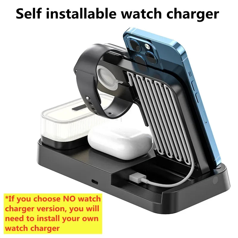 30W 3 In 1 Wireless Charger Stand Pad Alarm Clock Night Light Fast Charging Station Dock for iPhone Samsung Galaxy Watch IWatch