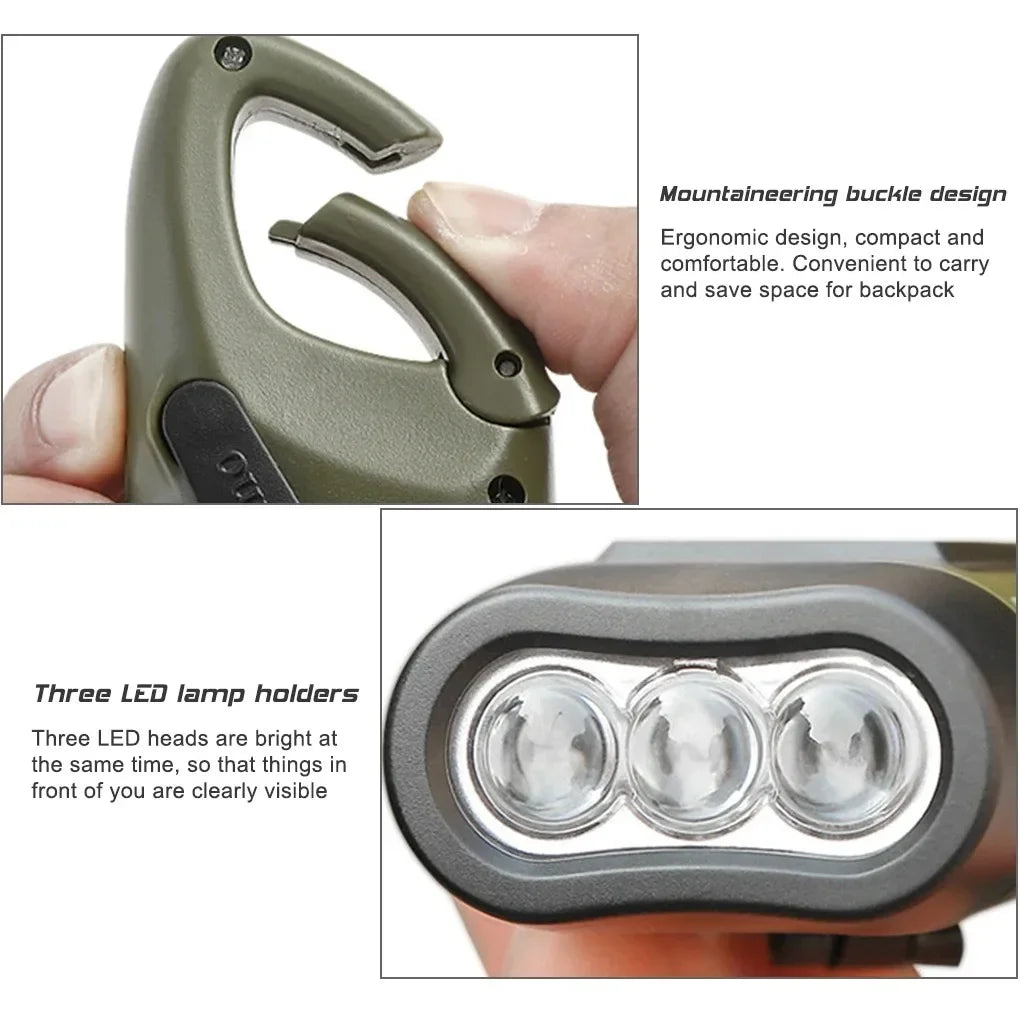 LED Flashlight Hand Crank Survival Emergency Flashlight  Charging Solar Powered Rechargeable Self Powered Charging Hiking Dynamo