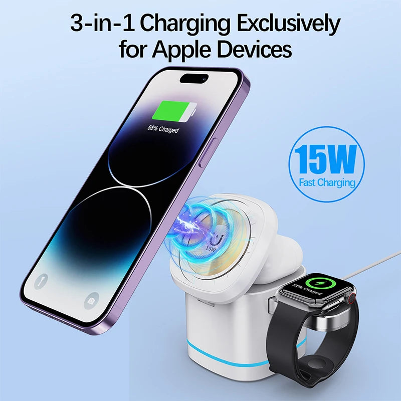 3 in 1 Transparent Magnetic 15W Wireless Charger Charger Stand For iPhones Airpod Watches Charging Station