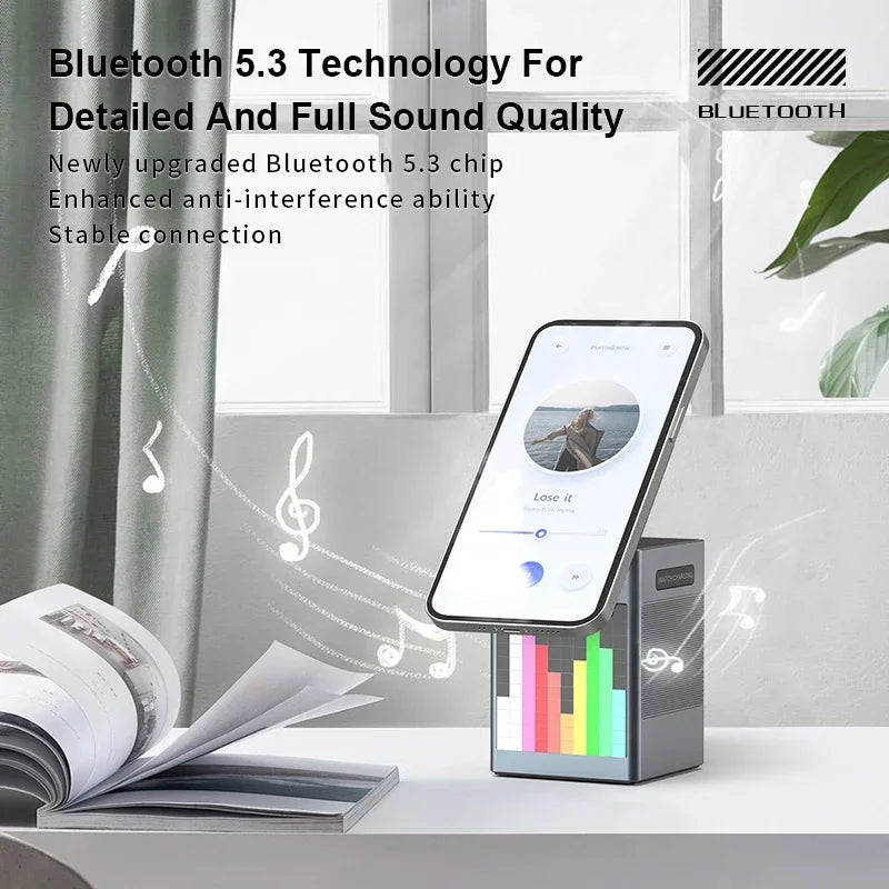 6 in 1 Magnetic Multi-function Bluetooth Speaker Wireless Charger with Alarm Clock for Multiple Devices and Time Display