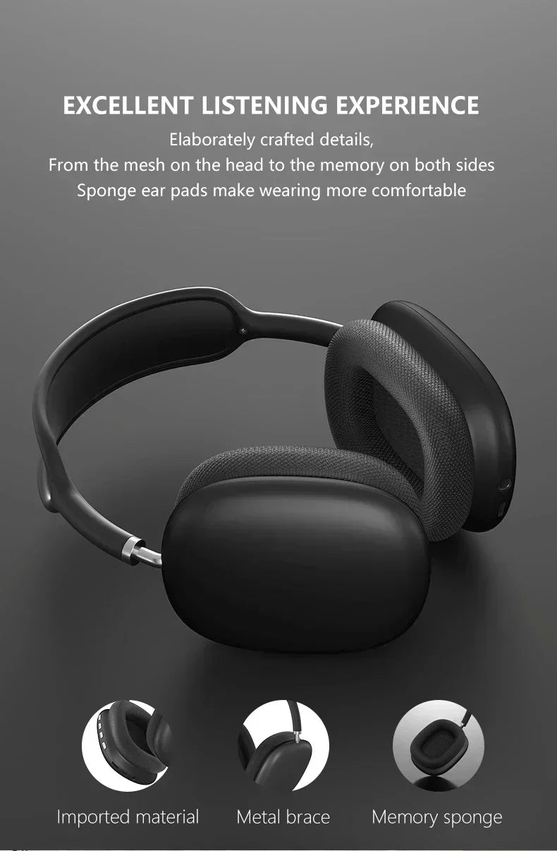 NEW P9 Pro Max Wireless Bluetooth Headphones Noise Cancelling Earphones Mic Sports Gaming TF Card Slot Headset for Apple